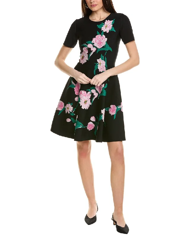 Women's Travel Outfit Set Holiday Sale Carolina Herrera Crewneck Fit & Flare Mini Dress