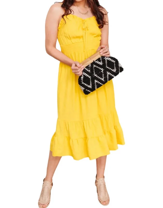 Women's Professional Attire Discounts On Casual Weekend Styles Warmer Days Ahead Midi Dress In Yellow