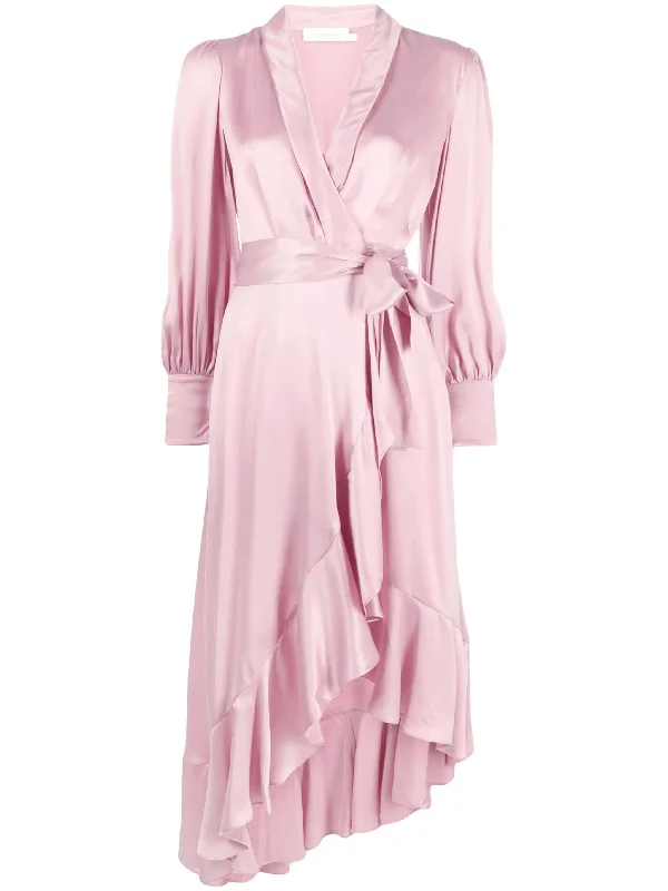 Women's High-Fashion Attire Wardrobe Update Zimmermann Silk Wrap Midi Dress Pink