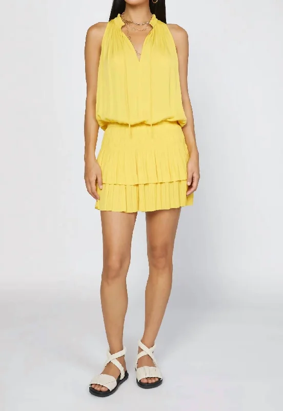 Women's Clothing With Trendy Designs Cool Prices Sleeveless Pleated Mini Dress in Sunny Yellow