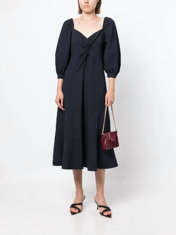 Affordable Fashion Clothing For Women Feminine Soft - Hued Styles Kristina Midi Dress In Navy