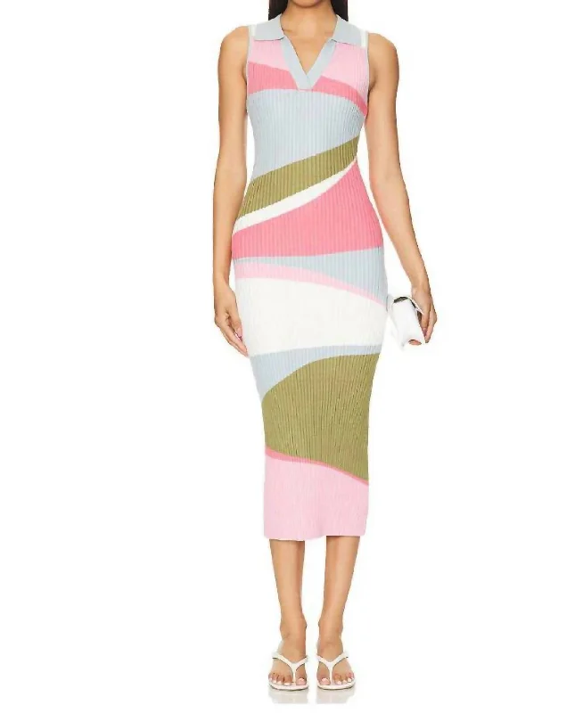 Women's Stylish Professional Apparel End - Of - Month Blowout Danica Collared Midi Dress In Multi Abstract