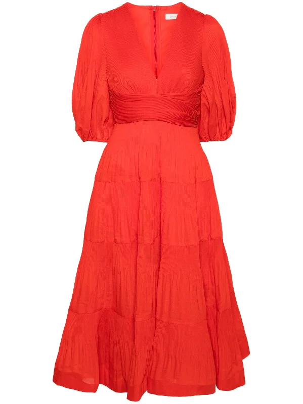 Casual Garments For Women Special Occasion Wear Zimmermann Pleated Midi Dress Tomato