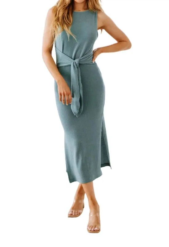 Timeless Women's Clothes Spring Fashion Out On The Town Tie Detail Midi Dress In Teal