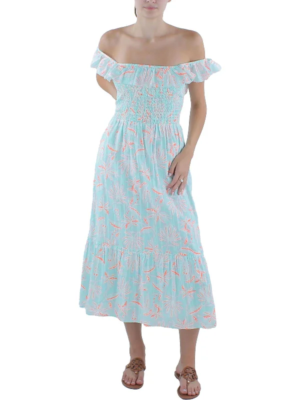 Women's Transitional Apparel Feminine Soft - Hued Styles Womens Long Smocked Midi Dress