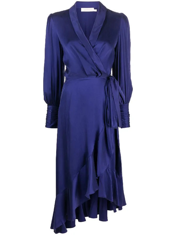 Women's Holiday Attire Fashion Sale Zimmermann Silk Wrap Midi Dress Lapis