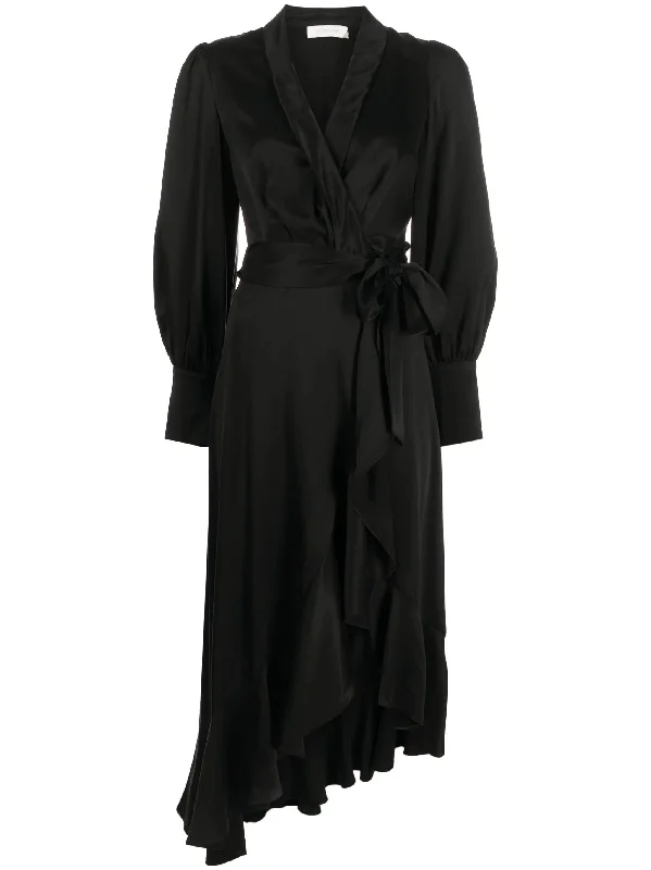 Women's Fashionable Attire For Work Limited Time Deal Zimmermann Silk Wrap Midi Dress Black