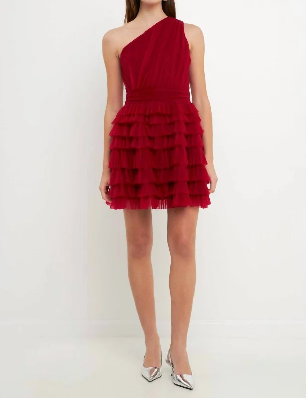 Women's Night-Out Clothes Fashion Forward Tiered Tulle Mini Dress In Cherry