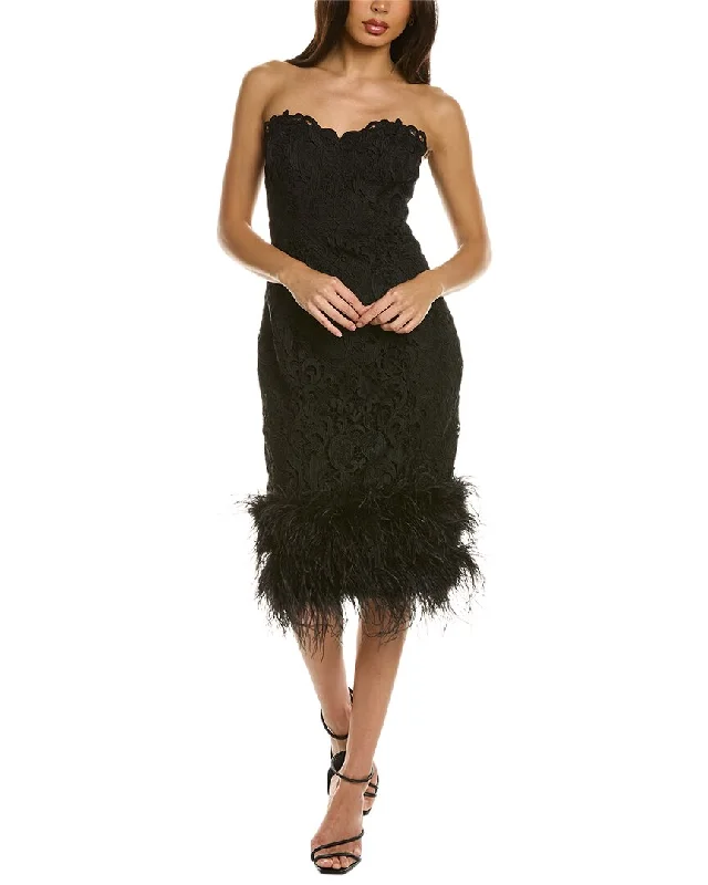 Women's Casual Wear Clothes Summer Fashion Badgley Mischka Strapless Lace Feather Mini Dress