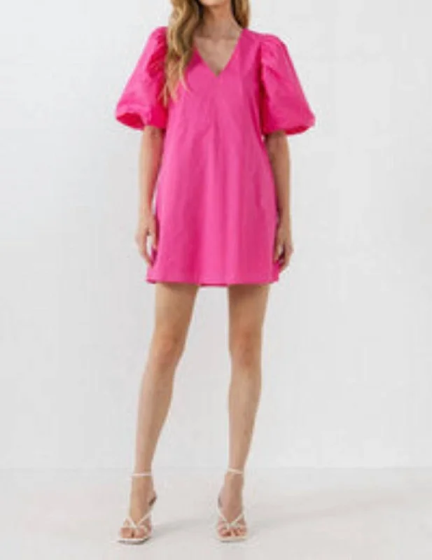 Stylish Women's Apparel Holiday Sale Grayson Puff Sleeve A Line Shift Mini Dress In Pink