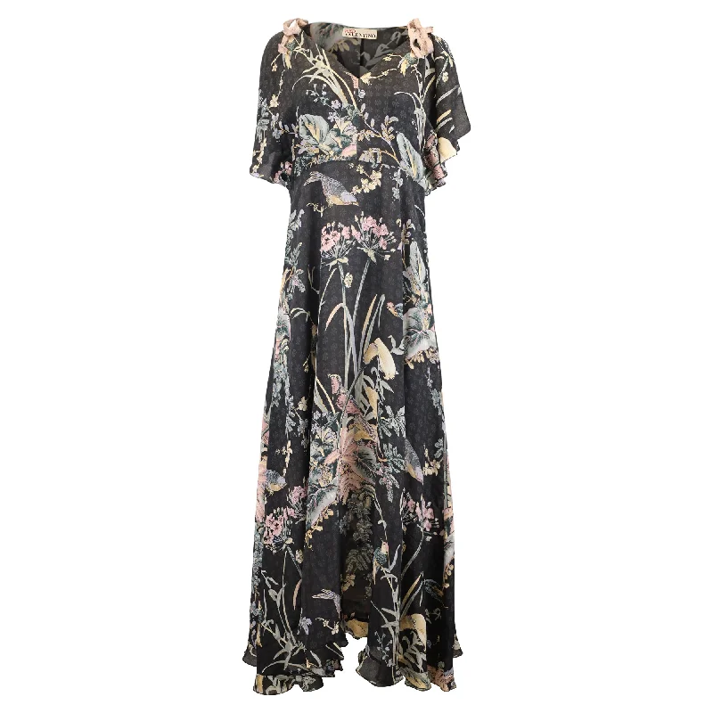 Chic Clothes For Women Holiday Sale Red Valentino Cold-Shoulder Printed Midi Dress in Black Silk