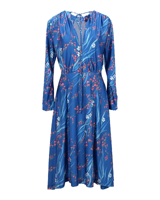 Women's Functional Apparel For Outdoor Activities Fashion Sale Balenciaga Sakura-Print Midi Dress in Blue Polyester