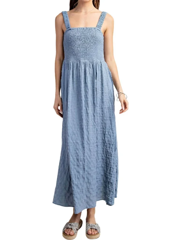 Women's Trendy Activewear Apparel Save Big Crinkle Smocked Midi Dress In Blue