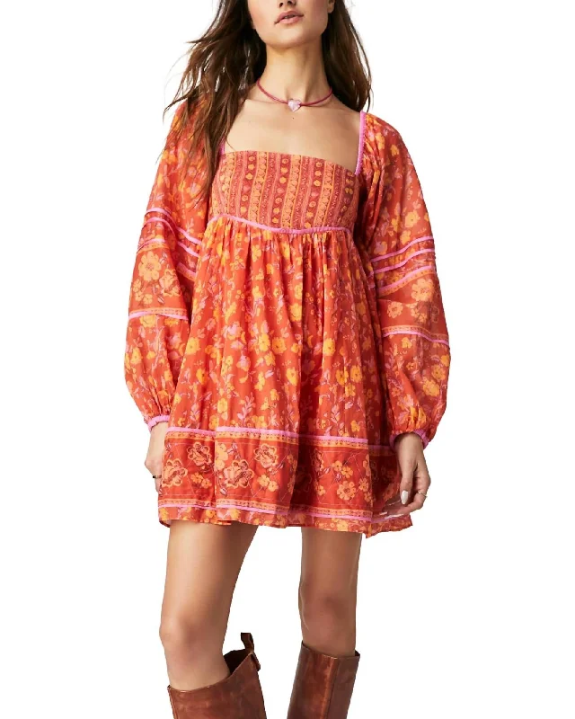 Women's Vintage-Inspired Outfit Feminine Soft - Hued Styles Endless Afternoon Mini Dress In Orange