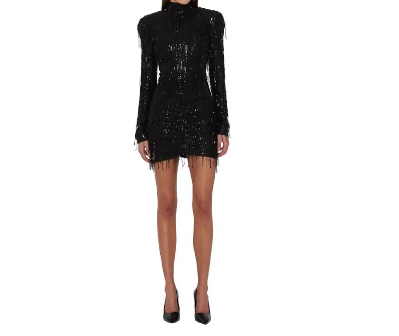 Stylish Women's Garments Chic Styles Sequin Long Sleeve Mini Dress In Black