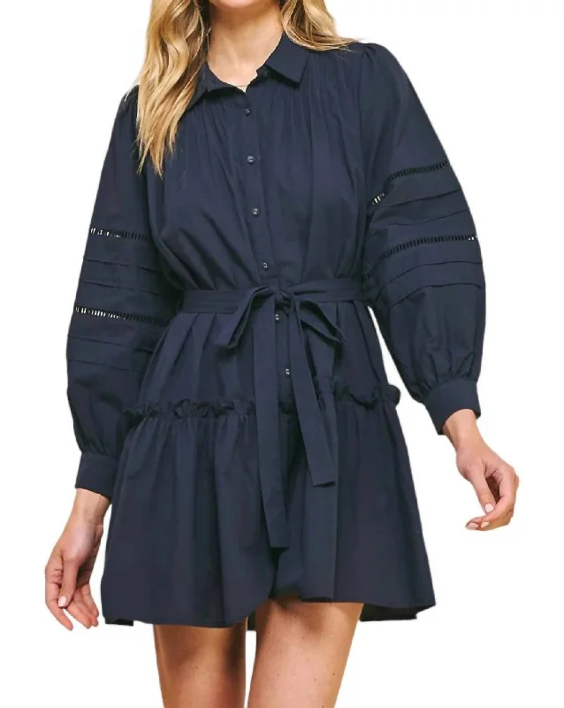 Timeless Women's Garments Great Prices On Feminine Styles Take A Chance Buttondown Belted Mini Dress In Navy Ink