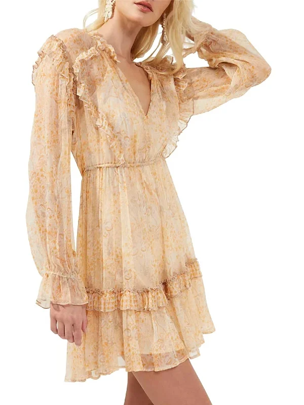 Formal Clothing For Women Exclusive Discount Callie Crinkle Ruffle Mini Dress In Oak Buff Multi