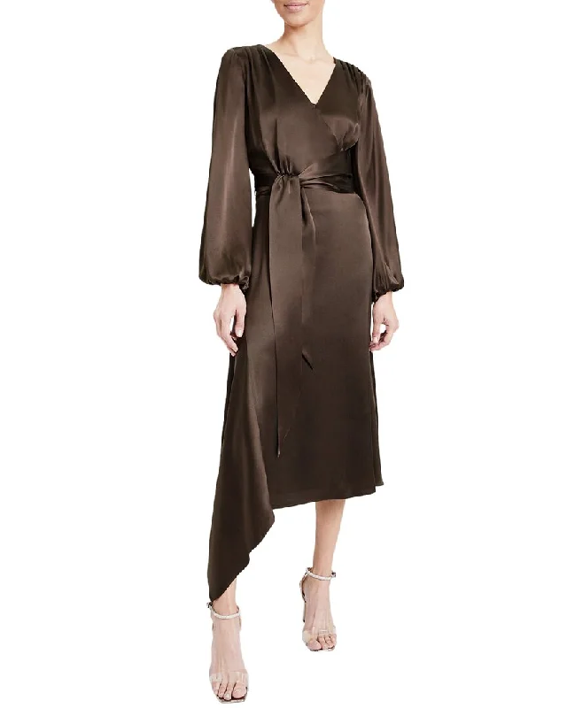 Women's High-End Clothing Beat The Heat In Tropical Styles Santorelli Vanna Silk Faux Wrap Midi Dress