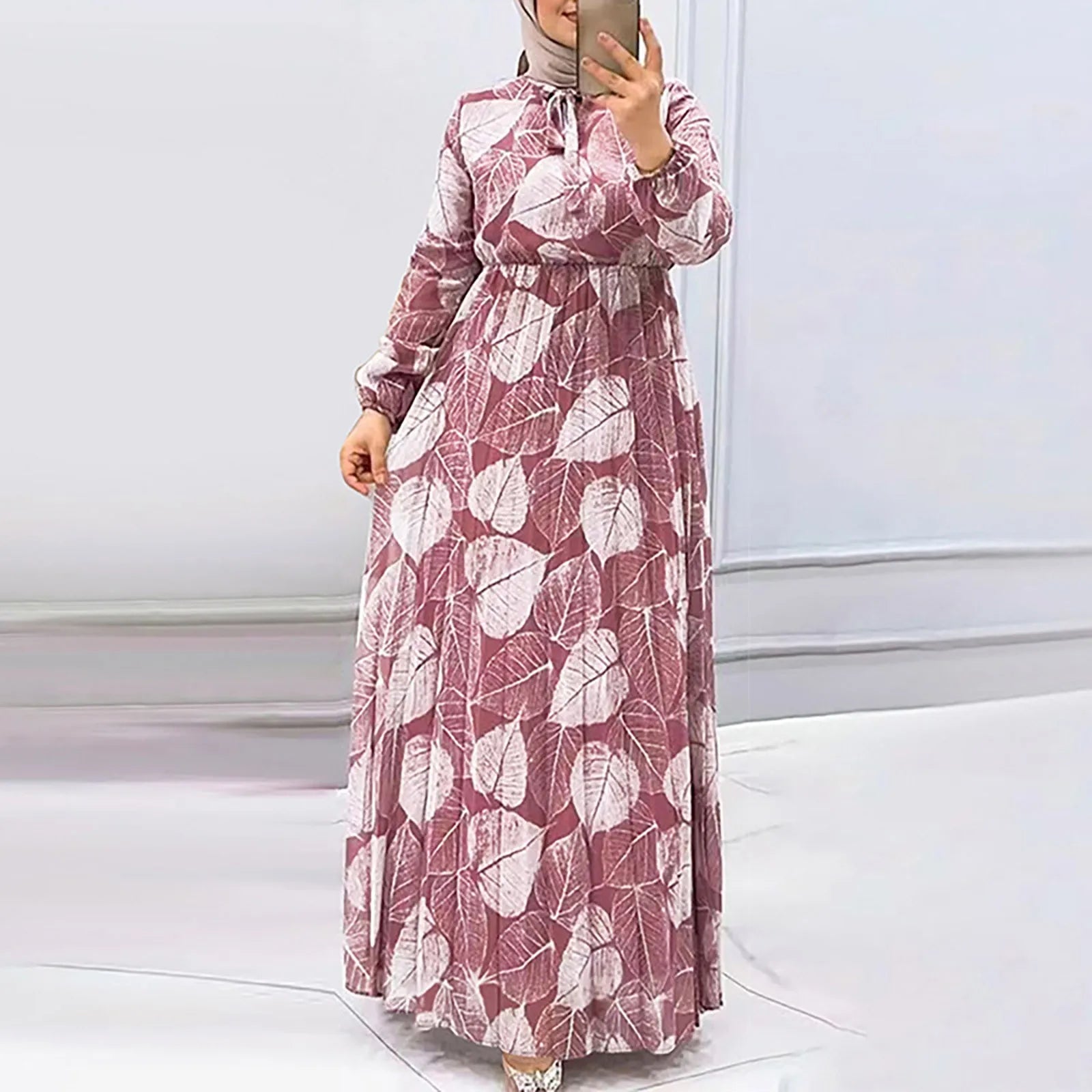 Sustainable Women's Clothing Fashion Sale JuliaFashion - Women Middle East Dubai Robe Casual Muslim Printed Elegant Long Sleeves Maxi Vestidos Female Marocain Turkish Robe Femme Dress