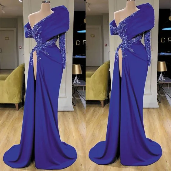 Women's Plus-Size Casual Outfit Spring Fashion Modest Evening Dress, Evening Gown Long, Royal Blue Evening Dresses prom dress cg14817