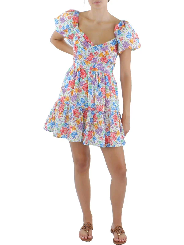 Women's Luxury Attire Special Offer Womens Floral Puff Sleeve Fit & Flare Dress