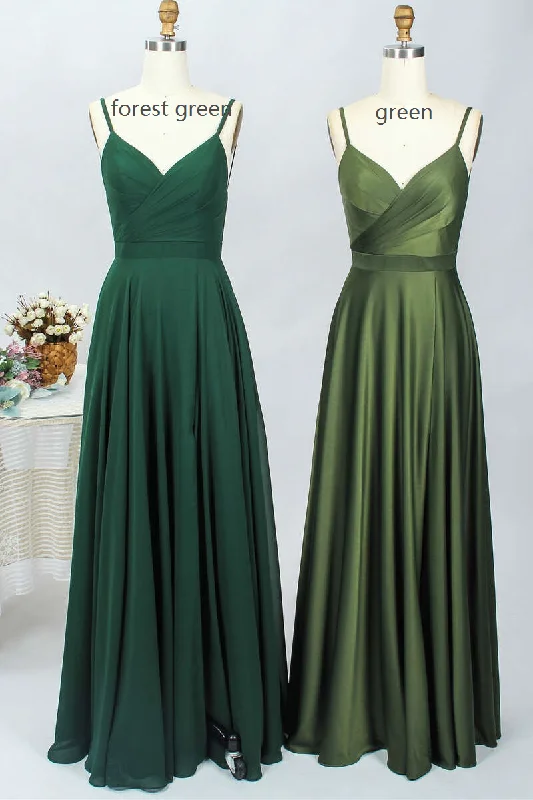 Chic Women's Garments Lighten Up With Nordic Styles Forest Green Spaghetti Straps Long Bridesmaid Dress