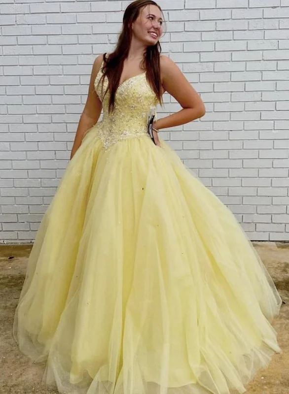 Women's Night-Out Clothes Big Savings Yellow tulle beads long ball gown prom dress formal dress    cg13131