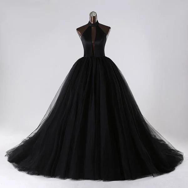 Women's Occasion Wear Clothing Stylish Savings Sexy Ball Gown Black Wedding Dresses Tulle Halter Gothic Gown