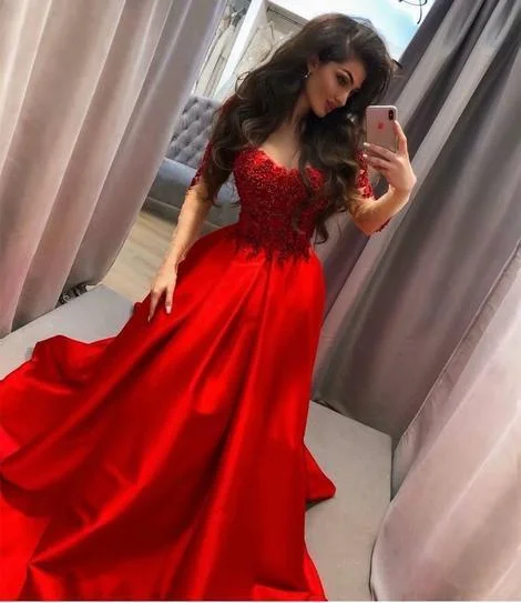 Women's Office Attire Clearance Event Long Sleeve Red Prom Dresses, Formal Evening Gown    cg13581