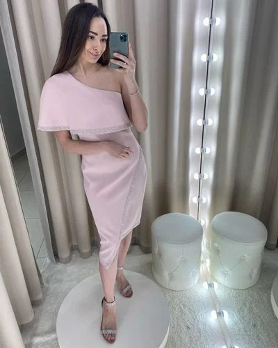 Women's Romantic Outfit Wardrobe Upgrade Pink One Shoulder Knee Length Cocktail Dress Prom Party Gowns   cg14778