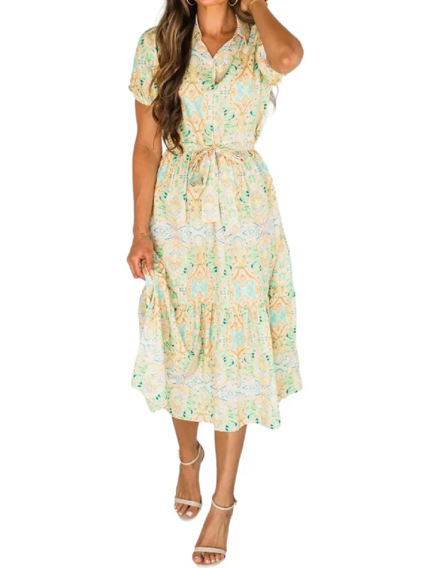 Women's Stylish Vacation Attire Evening Elegance It All Comes Together Midi Dress In Green And Yellow