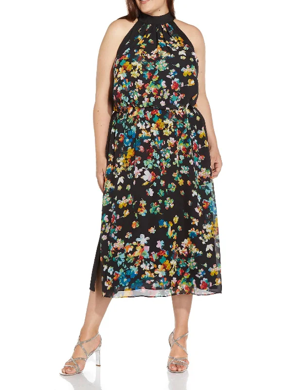 Women's Outerwear Attire Exclusive Discount Plus Womens Chiffon Floral Midi Dress