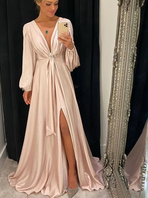 Women's Vacation Clothes Mid - Week Surprise Long Sleeves Popular Long Prom Dresses, A-line 2022 Bridesmaid Dresses, Girl Graduation Party Dresses