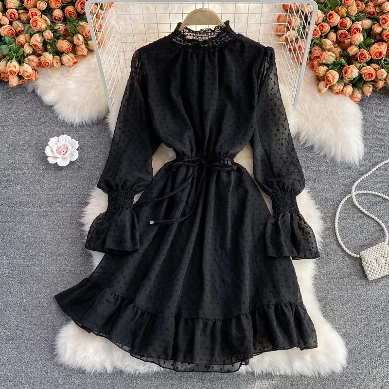 Women's Clothes For Special Occasions Stylish Looks Black A-line long sleeve dress fashion dress    S141