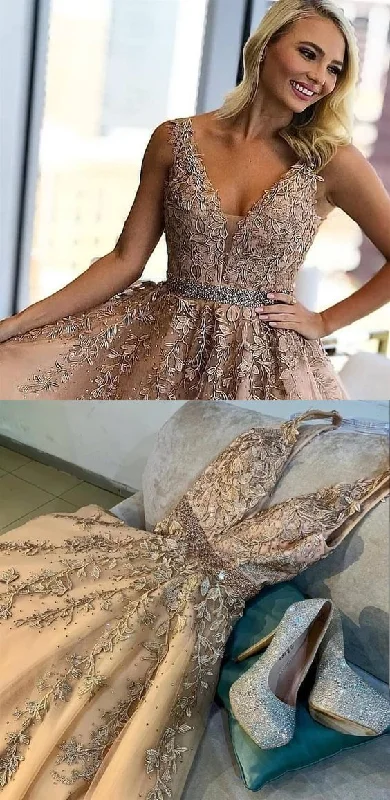 Women's Clothes For Outdoor Events Style Upgrade champagne lace long prom dresses, ball gown prom dresses, formal prom dresses with beading  cg5732