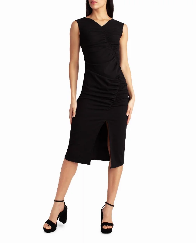 Women's Clothes And Garments Limited Quantities Ella Crepe Ruched Midi Dress In Very Black