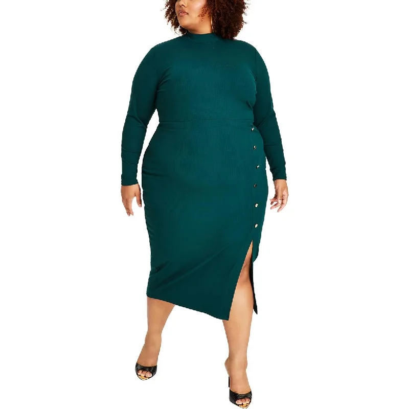 Women's Transitional Garments Save Big Nina Parker Womens Plus Ribbed Bodycon Midi Dress