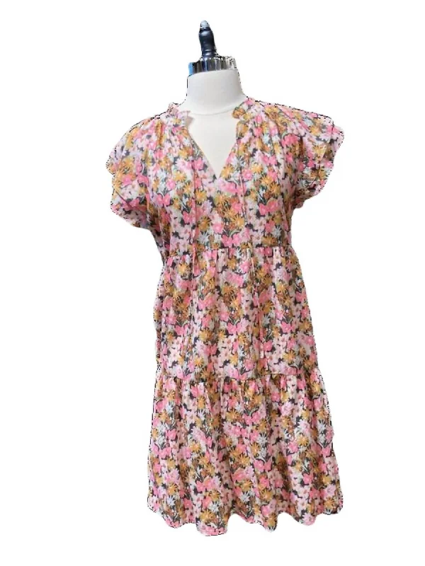 Stylish Clothes For Women Latest Trends Flutter-Sleeve Dress In Pink/orange Floral