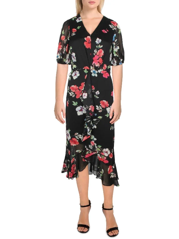 Trendy Athleisure Clothing For Women Fashion-Forward Womens Chiffon Floral Midi Dress