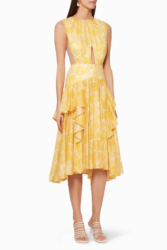 Women's Outerwear Clothing Feminine Soft - Hued Styles Grosvenor Dress In Yellow Floral