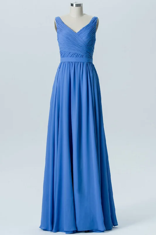 Women's Outerwear Apparel Chic Style Cobalt Blue Chiffon Sleeveless Bridesmaid Dress