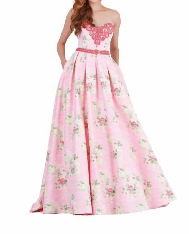 Women's Office Clothing Winter Warm - Up Sale Floral Printed Ballgown In Pink