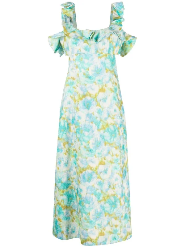 Women's Loungewear Clothes Wardrobe Upgrade Zimmermann High Tide Frilled Midi Aqua Ikat Floral