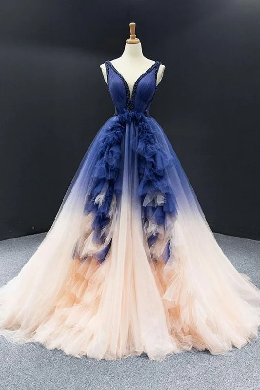 Women's High-Fashion Attire Special Occasion Wear Blue Changing Color Ball Gown Formal Prom Dress   cg14450