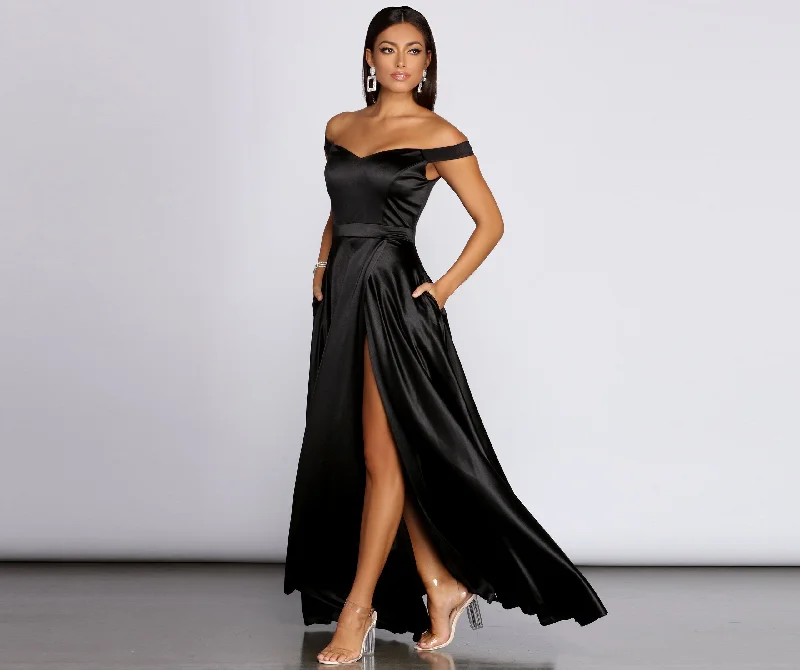 Women's Comfortable Lounge Outfit Wardrobe Upgrade Ophelia Formal High Charming Slit Satin Dress