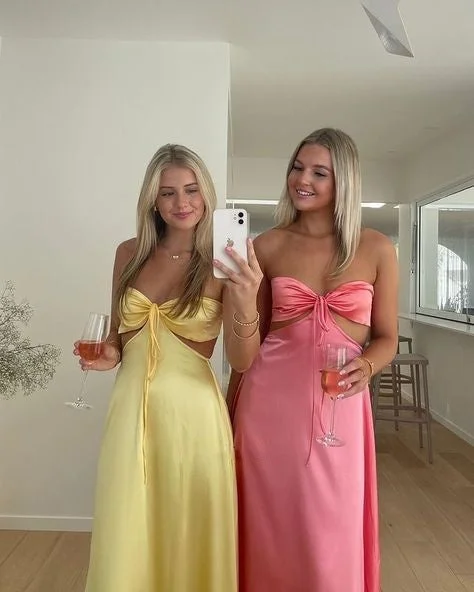 Vintage-Inspired Women's Clothes Wardrobe Refresh Yellow/Pink Strapless Elegant Simple Long Ball Gown Evening Gown Bridesmaid Dress gh3046