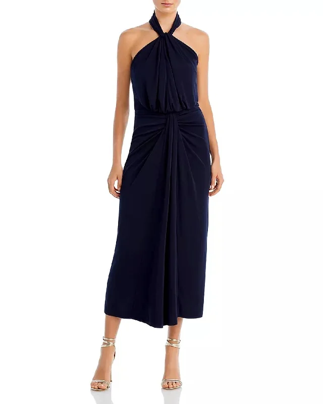 Women's Cozy Clothes Clearance Event Kaily Twist Halter Midi Dress In Navy