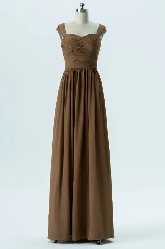 Women's Trendy Activewear Apparel Evening Elegance Brown Sweetheart Cutout Back Bridesmaid Dress