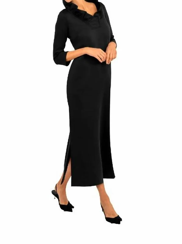 Classic Women's Apparel Stylish Looks Ruffneck Maxi Dress In Black