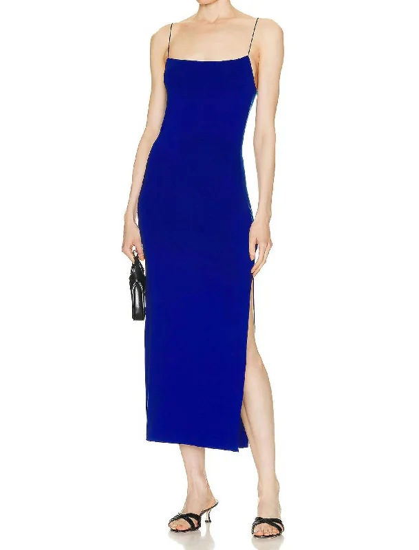 Chic Clothing For Women Style Upgrade Italian Viscose Strappy Side Slit Maxi Dress In Blue Spirulina